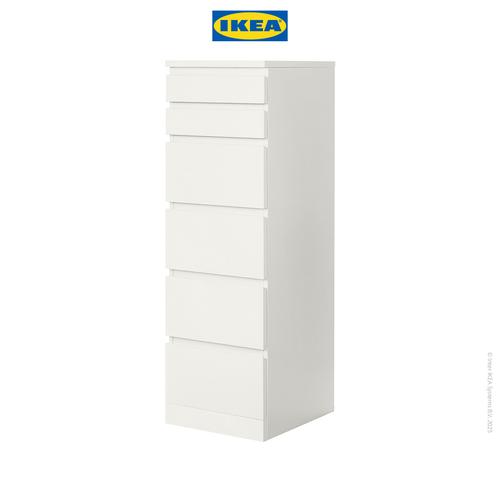 [EZO.0500813] IKEA MALM Lemari Laci 6 Susun Putih Dengan Cernin Kaca Minimalis 40x123 cm