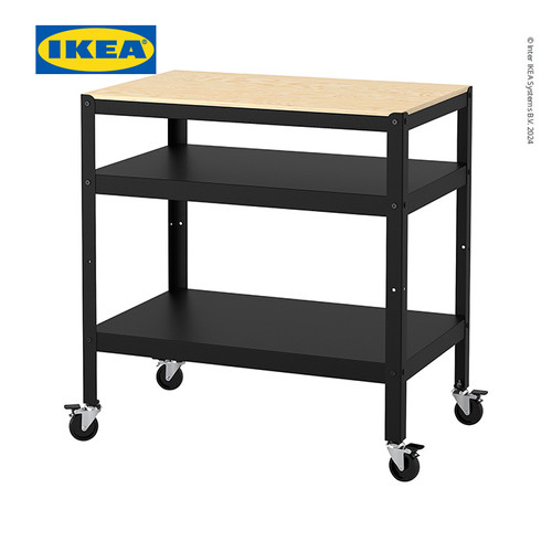 [EZO.0500814] IKEA BROR Troli Dapur / Serbaguna Hitam/Kayu Lapis Pinus 85x55 cm