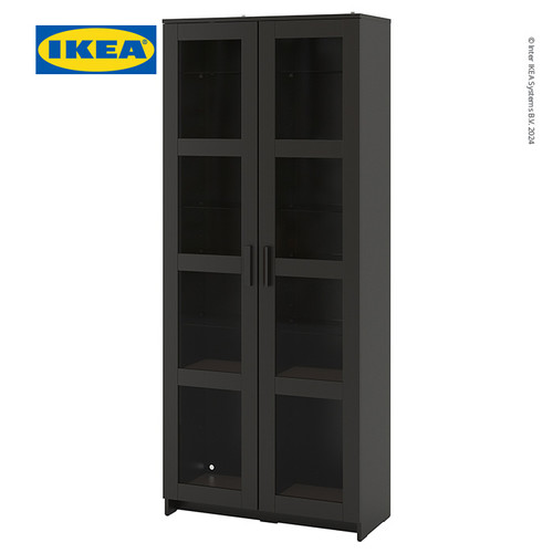 [EZO.0500815] IKEA BRIMNES Kabinet Penyimpanan Dengan Pintu Kaca Hitam 80x190 cm
