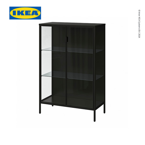[EZO.0500816] IKEA RUDSTA Kabinet Pajangan Dengan Pintu Kaca Hitam 80x37x120 cm