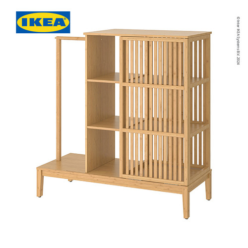 [EZO.0500830] IKEA NORDKISA Lemari Pakaian Terbuka Dengan Pintu Geser Bahan Bambu 120x123 cm