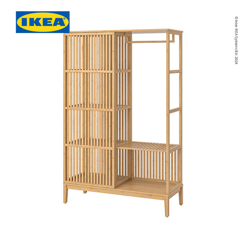[EZO.0500833] IKEA NORDKISA Lemari Pakaian Terbuka Dengan Pintu Geser Bahan Bambu 120x186 cm