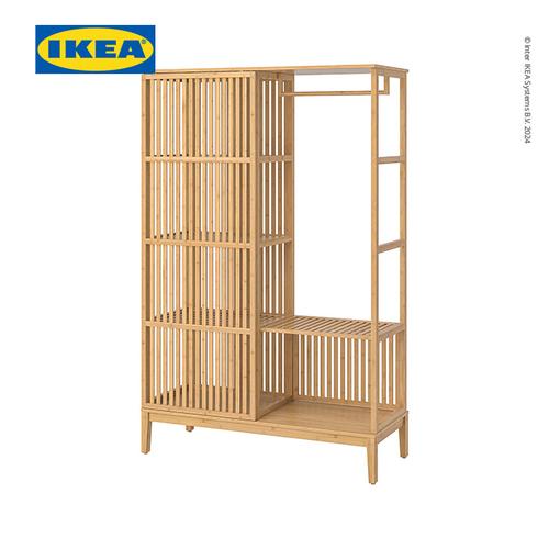 [EZO.0500833] IKEA NORDKISA Lemari Pakaian Terbuka Dengan Pintu Geser Bahan Bambu 120x186 cm