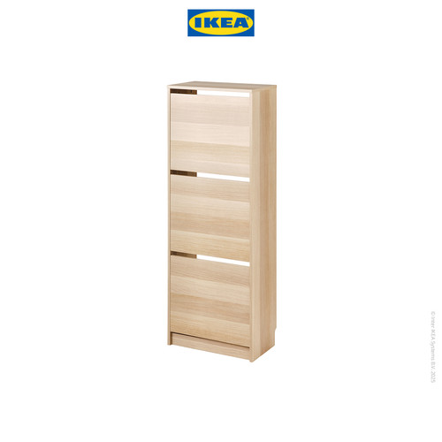 [EZO.0500930] IKEA BISSA Rak Kabinet Sepatu Dengan 3 Kompartmen Efek Kayu Oak 49x28x135 cm