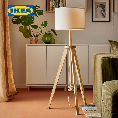 [EZO.0501350] IKEA LAUTERS Lampu Lantai / Lampu Baca Kayu Ash/Putih Minimalis