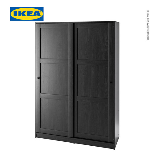[EZO.0501510] IKEA RAKKESTAD Lemari Pakaian Dengan Pintu Geser Hitam 117x176 cm