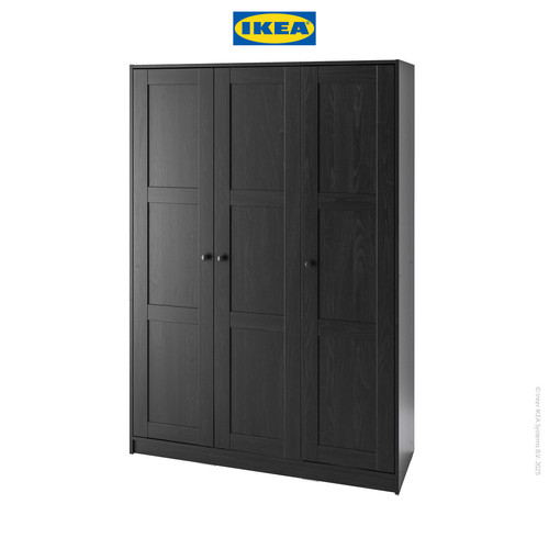 [EZO.0501512] IKEA RAKKESTAD Lemari Pakaian 3 Pintu Minimalis Hitam 117x176 cm