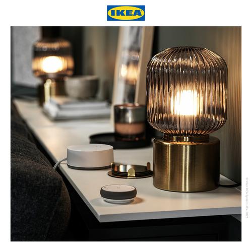 [EZO.0501836] IKEA SOLKLINT Lampu Meja Minimalis Kuningan / Bahan Kaca 28cm