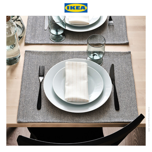 [EZO.0501839] IKEA SILVERARV Alas Piring Krem/Biru 35x45cm