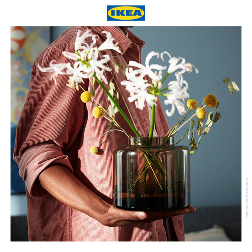 [EZO.0501869] IKEA KONSTFULL Vas Bunga Minimalis Bahan Kaca Hijau-Cokelat 16cm